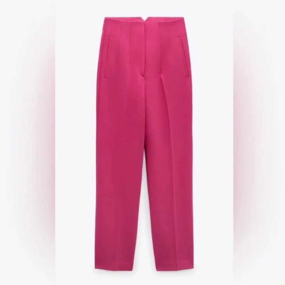 ZARA NWT High Waisted Tailored Trousers Pink Fuchsia Pants Size M Workwear Chic - Picture 7 of 11